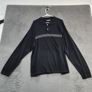 Brandini Polo Shirt Mens XL Black Long Sleeve Knit Stripe Chest Casual